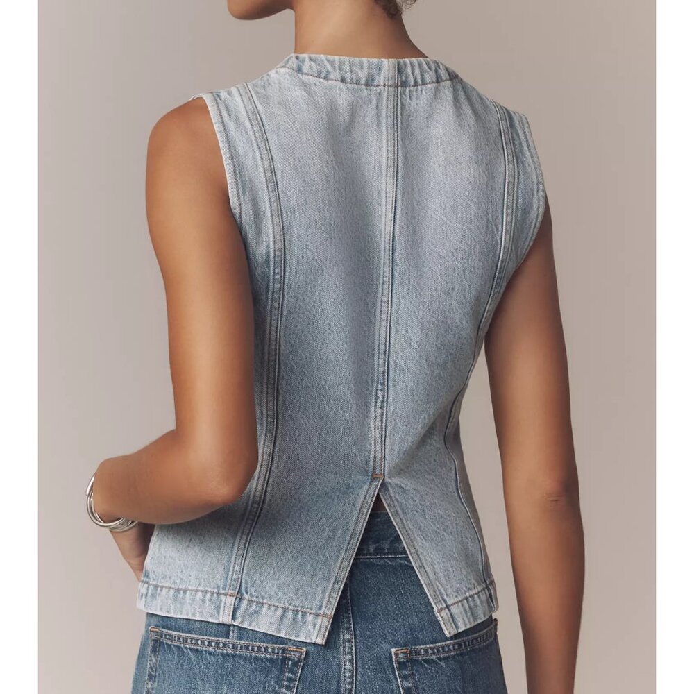Pistola Gia Fitted Collarless Denim Vest Gaze 100% Cotton M - Picture 14 of 14